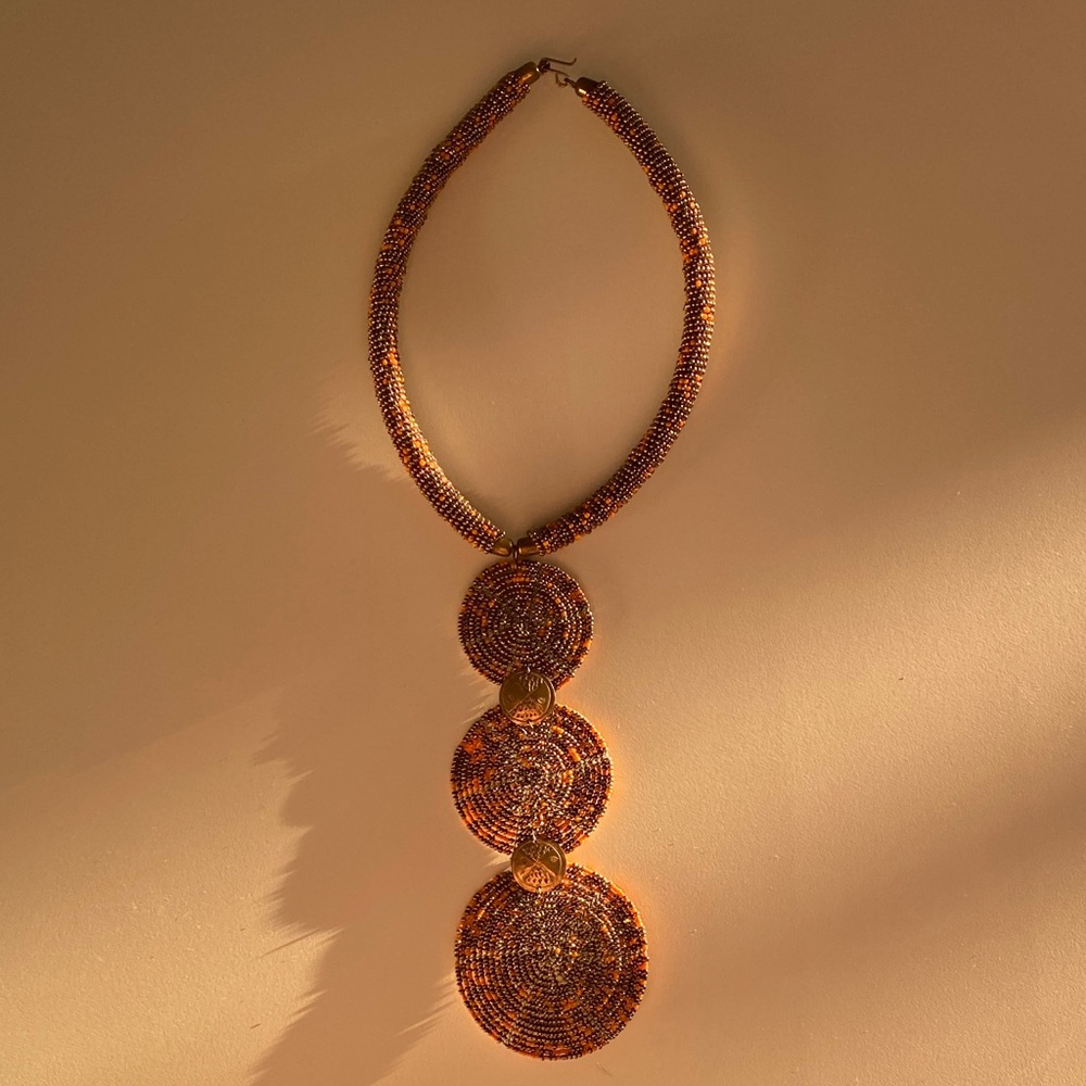 Elegant Beaded Necklace in Bronze and Orange